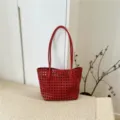 Borsa a shopper intrecciata rossa da donna, grande borsa a spalla per lavoro e tempo libero. - Rosso