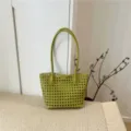 Borsa shopper intrecciata in pelle verde da donna, grande capacita borsa a spalla casual. - Verde