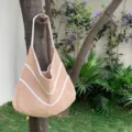 Borsa tote da spiaggia a rete lavorata a maglia stile coreano, grande borsa a spalla casual. - Kaki