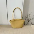Summer woven basket handbag for women, chic daily commuter shoulder bag with large capacity. - Dark Yellow