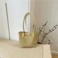 Sac cabas tissé ajouré jaune, grand sac porté épaule, élégant sac à main de loisirs. - Light jaune