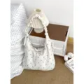 Borsa a mano con volant stile coreano graziosa borsa a tracolla in chiffon grande capacità pois - Bianco