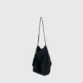 Borsa a tracolla minimalista in nylon nero, grande borsa a spalla morbida da donna, stile chic. - Nero