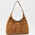Borsa a spalla marrone in camoscio da donna, borsa hobo vintage minimalista con fiocco chic. - Marrone