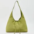Borsa a tracolla retro minimalista verde con grazioso fiocco per uso quotidiano donna. - Verde