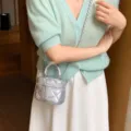 Mini borsa a tracolla trapuntata argentata da donna, elegante borsetta alla moda. - Taglia S / Argento
