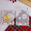 Weihnachten Schneemann Selbstklebende Plastiktüten für Süßigkeiten und Geschenke Verpackung. - 10*10+3 cm / 100er Pack / Silberne Basis Weihnachtsschneemann Stil