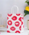 Red lips print paper gift bag detail view, decorative cosmetic packaging bag for retail shopping. - 18x15x8 cm / White Red Lips Print