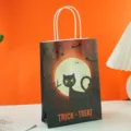 Halloween paper gift bag featuring black cat and full moon design, ideal for party candy packaging. - Cat (c猫咪) / 16x7x23cm