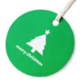 Round green Christmas gift tag with white tree design, perfect for holiday hanging decor. - 100 Pieces/Pack / Green
