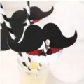Party straw decoration with black mustache and red lips paper cards for DIY festive events. - 50 Pieces / Black Mustache