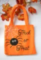 Halloween orange felt trick or treat candy gift bag featuring cute spider pattern - Orange