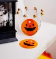 Halloween round paper hanging tags with cute pumpkin face design for bakery gift packaging. - Style A / Pack of 100