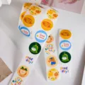 Cute cartoon hand-drawn round adhesive sticker roll for journaling bottle and gift box decoration - Style B / 500 Pieces/Pack