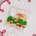 Transparent self-adhesive cookie packaging bag featuring festive Santa Claus and tree print. - 100 Pieces Pack (10x10+3 cm) / Clear