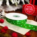 Christmas Green Ribbon 1.5cm Candy Cane Snowflake Satin Ribbon for Gift Wrapping Craft - Width 1.5cm*Length 25 Yards / Green