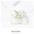 Marble texture greeting card, retro folding blessing card with envelope, gold foil design. - Best Wishes