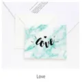 Marble retro greeting card with envelope, elegant green marble pattern design for festival. - LOVE