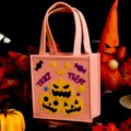 Bolsa de fieltro de Halloween rosa calabaza caramelo tote bolsa fiesta deco 13cm - 13x24x7cm / Rosa