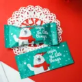 Detailed shot of Christmas style nougat candy packaging bags with cute polar bear design. - Green Bear Style / 4*9.5cm (100 Pieces/Pack)