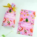 Sac cadeau de Noël en plastique rose avec joli motif de Père Noël pour vos belles fêtes. - 50 Pièces/Paquet / Rose