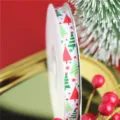 Christmas tree printed white ribbon, red green holiday satin ribbon for craft decor 1cm - White
