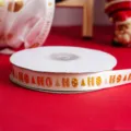 Christmas ribbon white gold glitter HO HO print 1.5cm wide gift wrapping craft deco - 1.5cm x 25 Yards / HOHO