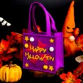 Bolsa tote de fieltro morado de Halloween con telaraña y calabaza para regalos de fiesta. - 13x24x7cm / Púrpura