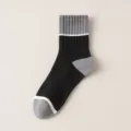 Men's mid-calf socks casual breathable sports black grey stripe comfortable knit wear - One Size / Black