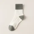 Men's mid-tube socks comfortable breathable daily wear white and dark green style - One Size / White