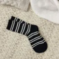 Women winter thick warm black white striped mid-tube socks retro ins cozy knit socks. - One Size / Black