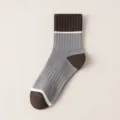 Men's breathable contrast color crew socks, comfortable grey and brown sport socks. - One Size / Gray