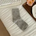 Grey floral mid-tube women socks, cute Japanese style casual cotton socks for daily wear. - One Size / Light Gray