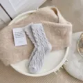 Cozy thick imitation mink fleece winter socks, soft cable knit grey women floor sleep socks. - One Size / Gray