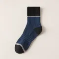 Men's crew socks in blue and black color block design, comfortable and versatile daily wear. - One Size / Navy Blue