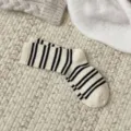 Women's autumn winter striped mid tube socks cream black vintage casual warm knit socks - One Size / Beige