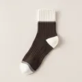 Men's crew socks stylish color block casual comfortable breathable knit cotton socks - One Size / Brown