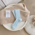 Cozy light blue cable knit plush warm mid-tube socks for women autumn winter daily wear - One Size / Blue