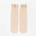 Women ultra-thin sheer short socks nude lace ruffle top four-leaf clover anti-slip - One Size / Nude with Coffee Flowers