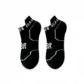 Men's summer short sports socks, black athletic boat socks with stylish white letters and lines. - One Size / Black