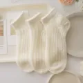 Women summer breathable mesh lace short socks sweet cute beige casual ankle socks for daily wear - One Size / Creamy White