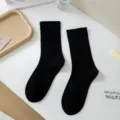 Black ribbed mid-calf socks for women, breathable cotton daily wear fashion casual socks. - One Size / Black