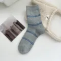 Women grey striped mid-tube socks, cozy knit cotton variant for autumn and winter daily wear. - One Size / Light Gray