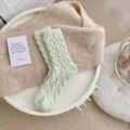 Cozy thick cable knit winter mid-calf socks for women, soft plush warm sleep floor socks. - One Size / Green