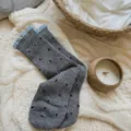 Cozy grey knit socks with black polka dots and light blue ruffled cuffs for women autumn warm - One Size / Medium Grey
