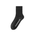 Men black mid-calf socks casual sports cotton socks with letter print breathable comfortable - One Size / Black