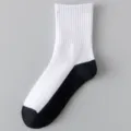 Men mid-tube white socks casual athletic breathable sweat-absorbent daily wear style - One Size / Black