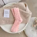 Cozy pink cable knit winter socks for women, plush fluffy fleece lined thermal sleep socks. - One Size / Light Pink