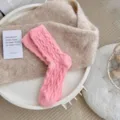 Cozy plush mink fleece mid-calf socks for women, warm winter candy color floor socks. - One Size / Deep Pink