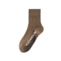 Men's solid brown mid-calf casual socks with stylish white letter print for autumn winter wear - One Size / Coffee